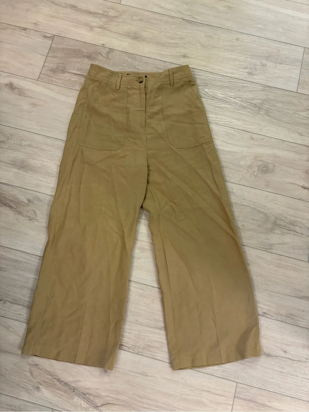 ZARA Linen Blend Wide Leg Utility Pants XS Camel